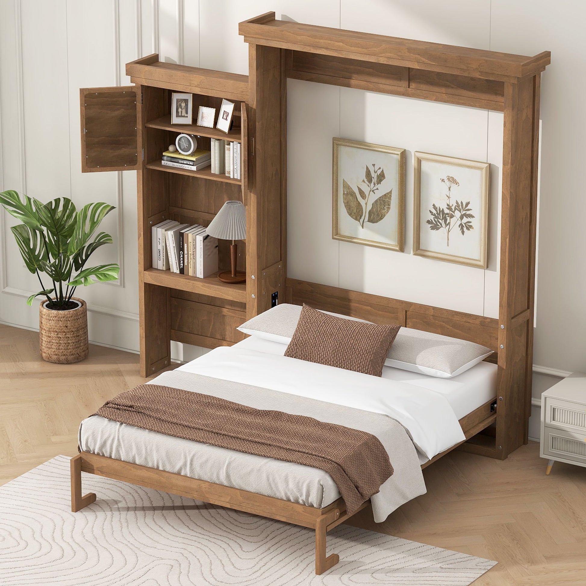 Queen Size Murphy Bed With Louvered Design And Multiple Storage Shelves - Wood - The Sleep Loft - Online Mattress Showroom NYC