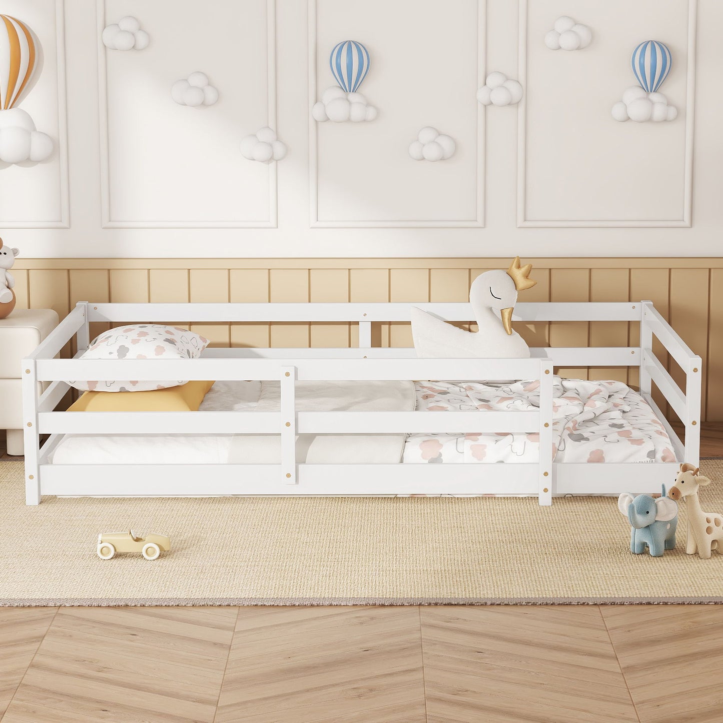 Twin Size Montessori Floor Bed With Fence - White - The Sleep Loft - Online Mattress Showroom NYC