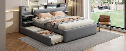 Upholstered Platform Bed With Reading Lights, Drawers, Trundle And Shelves - The Sleep Loft - Online Mattress Showroom NYC