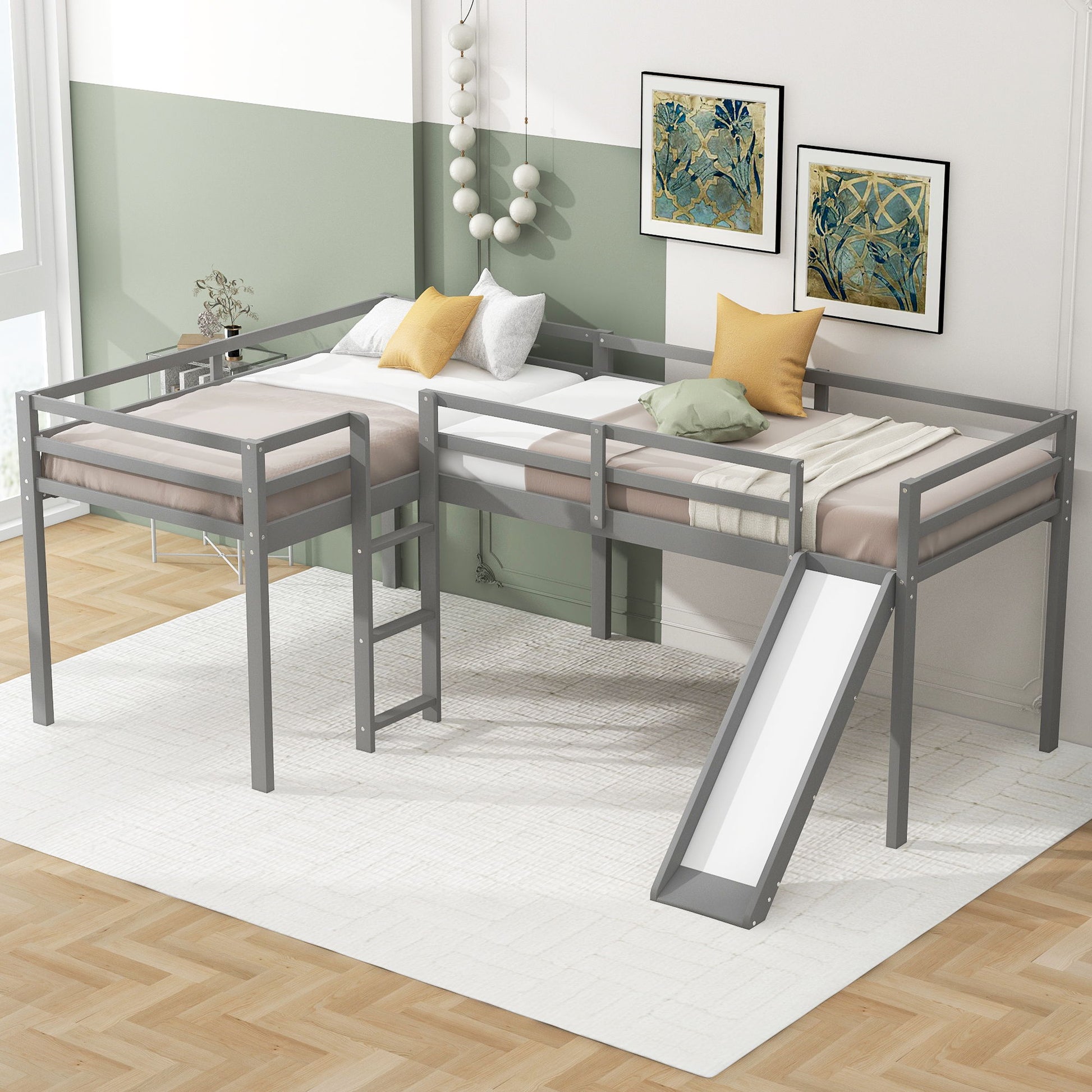 L Shaped Loft Bed With Ladder And Slide - The Sleep Loft - Online Mattress Showroom NYC