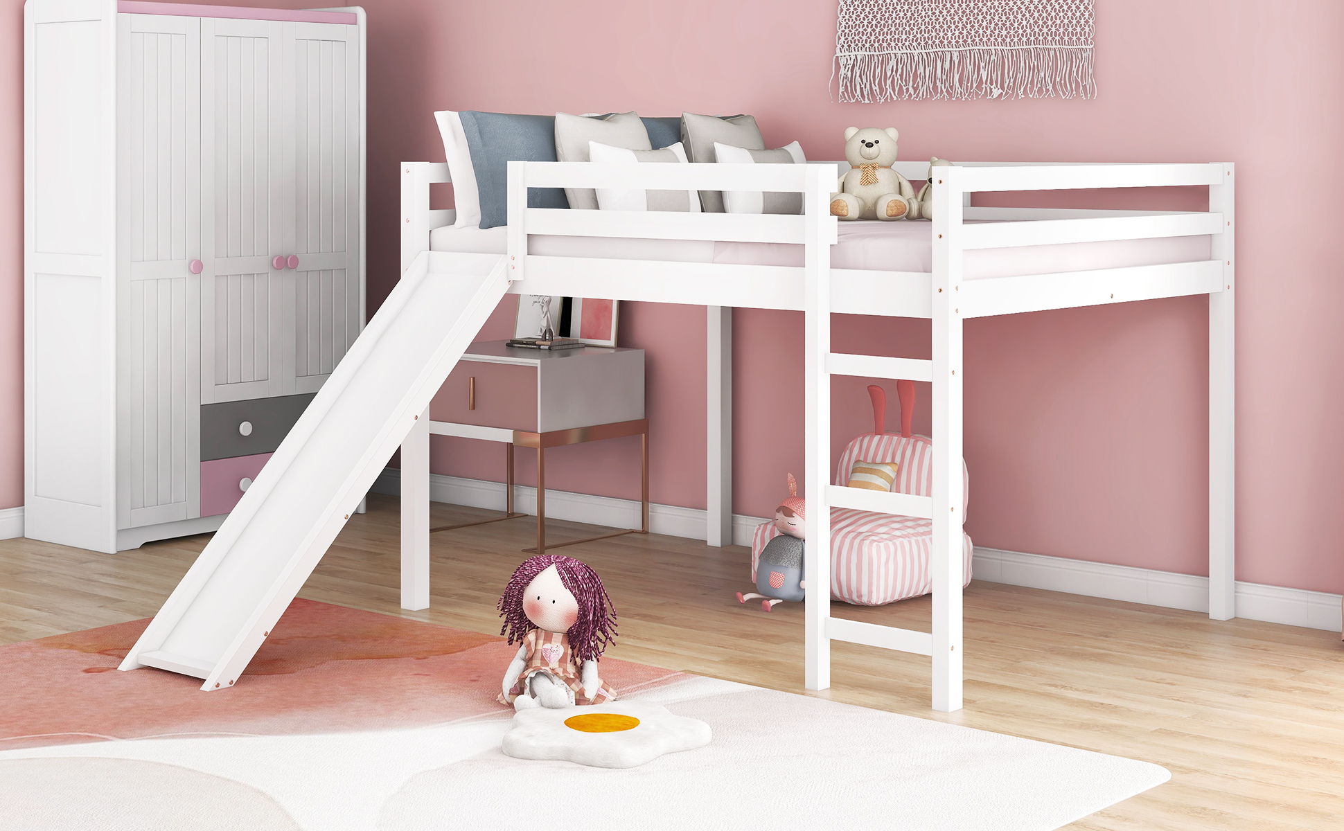 Full Loft Bed With Slide, Multifunctional Design - White - The Sleep Loft - Online Mattress Showroom NYC