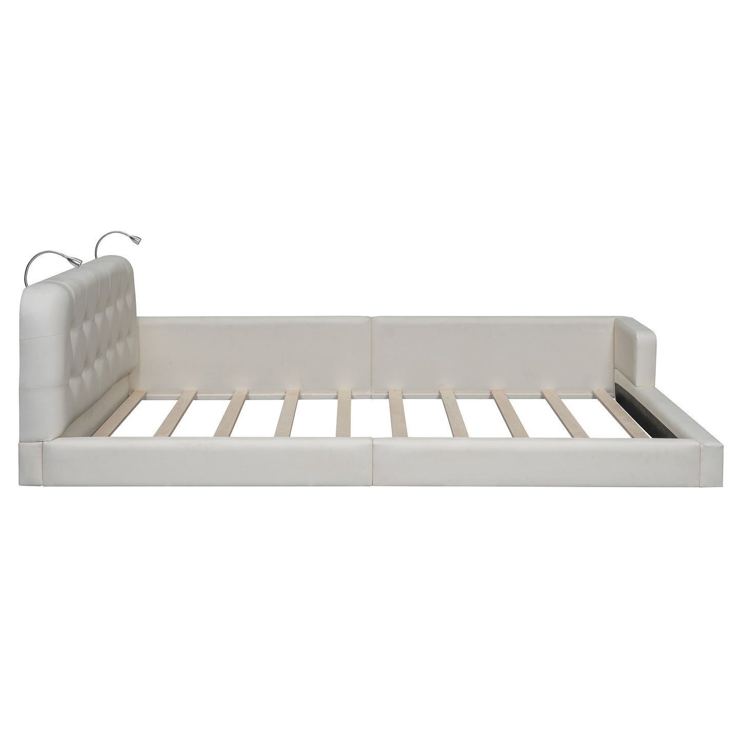 Queen Size Upholstered Platform Bed With 2 Reading Lights - White - The Sleep Loft - Online Mattress Showroom NYC