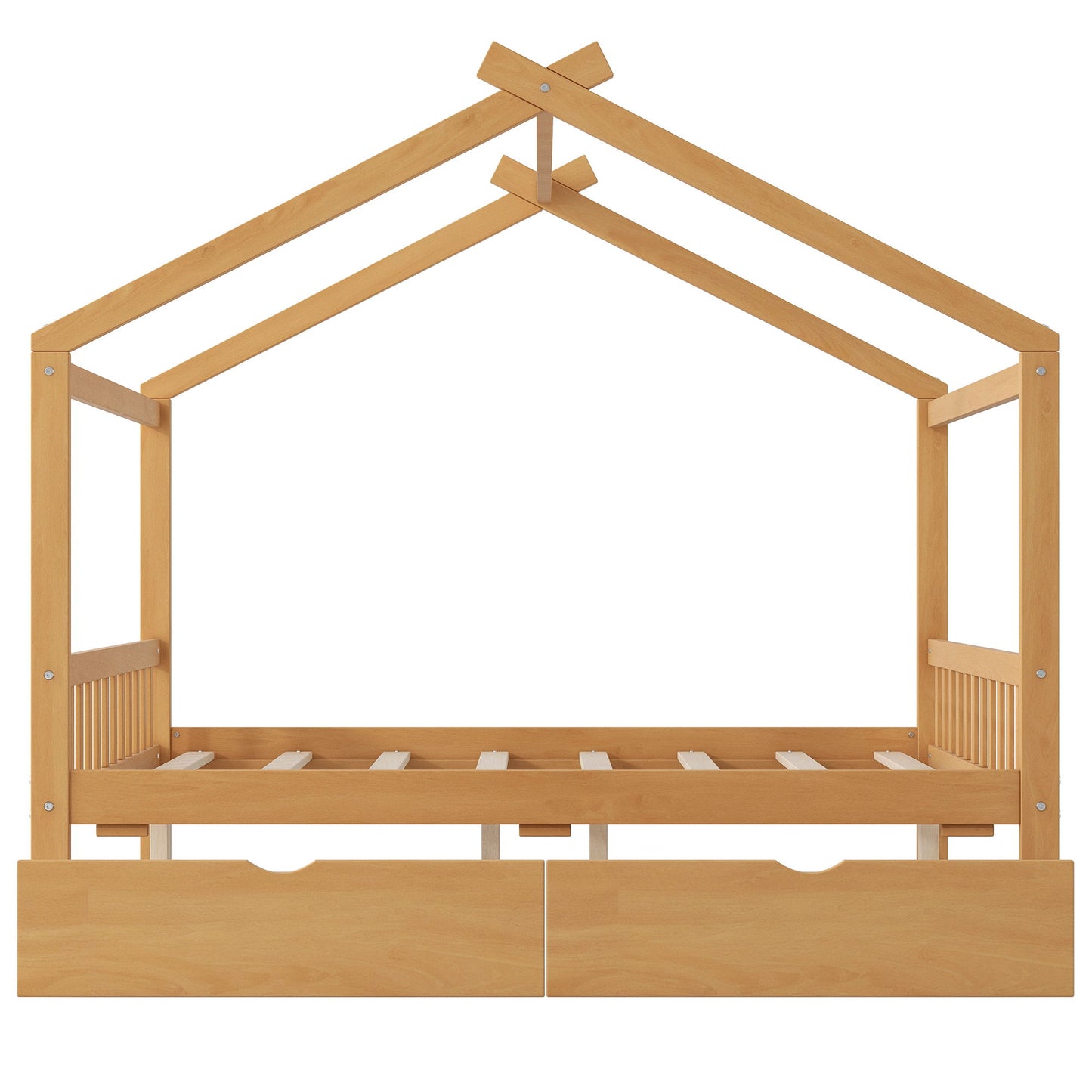 House Style Platform Bed With Headboard, Footboard, 2 Drawers, And Roof Design - The Sleep Loft - Online Mattress Showroom NYC