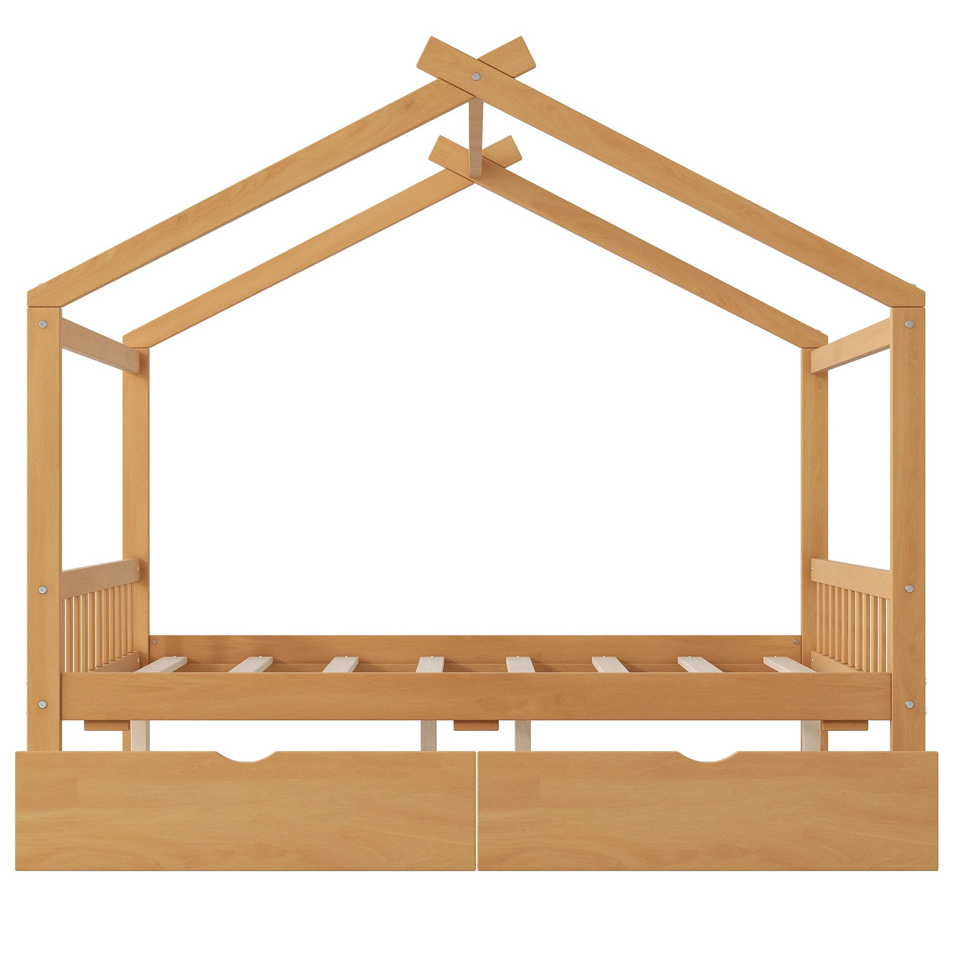 House Style Platform Bed With Headboard, Footboard, 2 Drawers, And Roof Design - The Sleep Loft - Online Mattress Showroom NYC