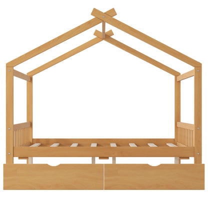House Style Platform Bed With Headboard, Footboard, 2 Drawers, And Roof Design - The Sleep Loft - Online Mattress Showroom NYC