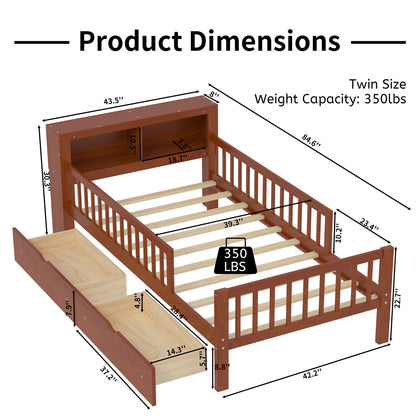 Bed With Headboard Storage Rack, 2 Under Bed Drawers, 3 Side Guardrails For Safety - The Sleep Loft - Online Mattress Showroom NYC