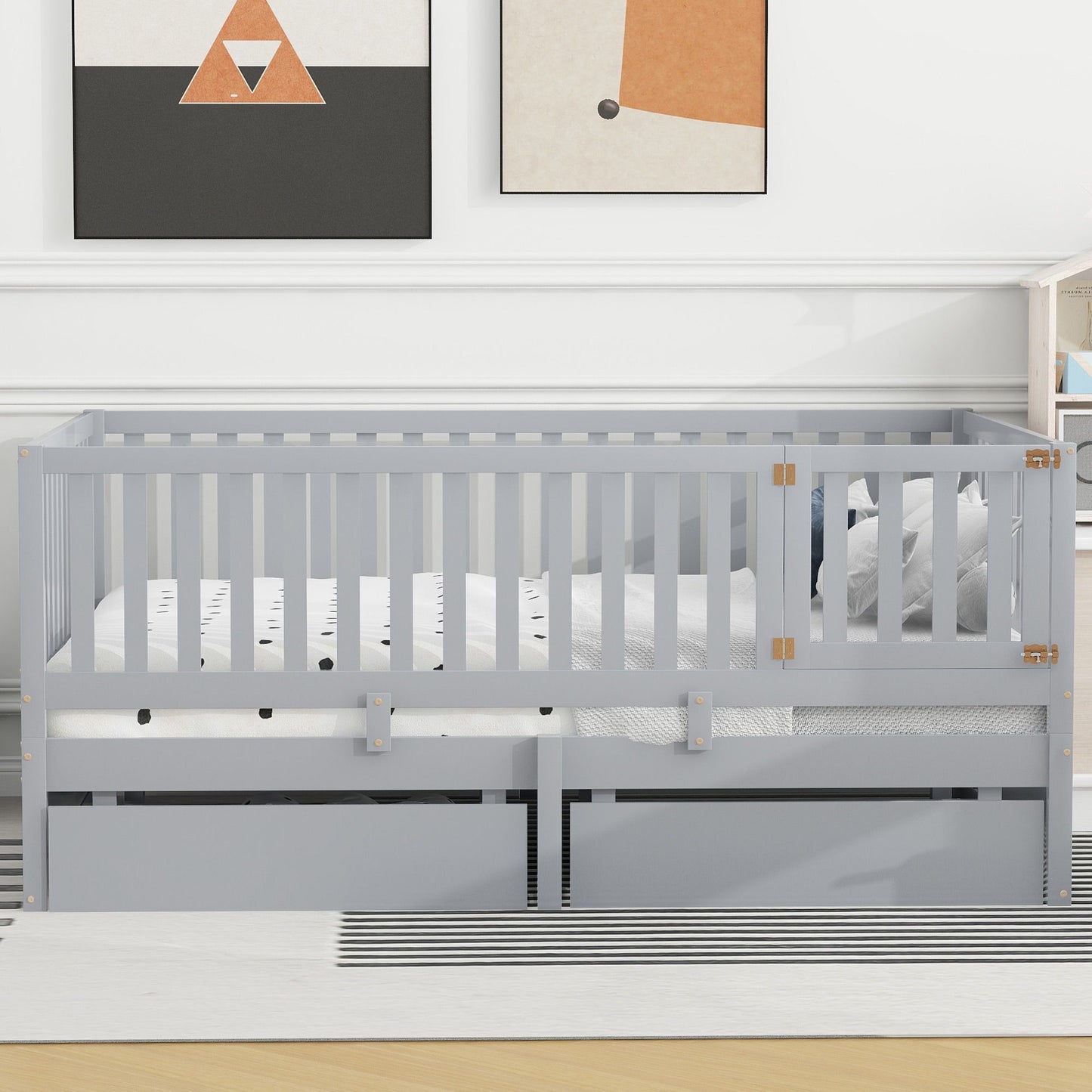 Daybed With Fence Guardrails And 2 Drawers, Split Into Independent Floor Bed & Daybed - The Sleep Loft - Online Mattress Showroom NYC
