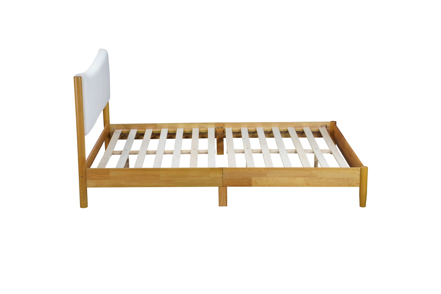 Queen Size Rubber Wooden, Solid Wooden Bed With Teddy Velvet Cushion Upholstered Headboard, Enhanced By Support Feet - Natural - The Sleep Loft - Online Mattress Showroom NYC