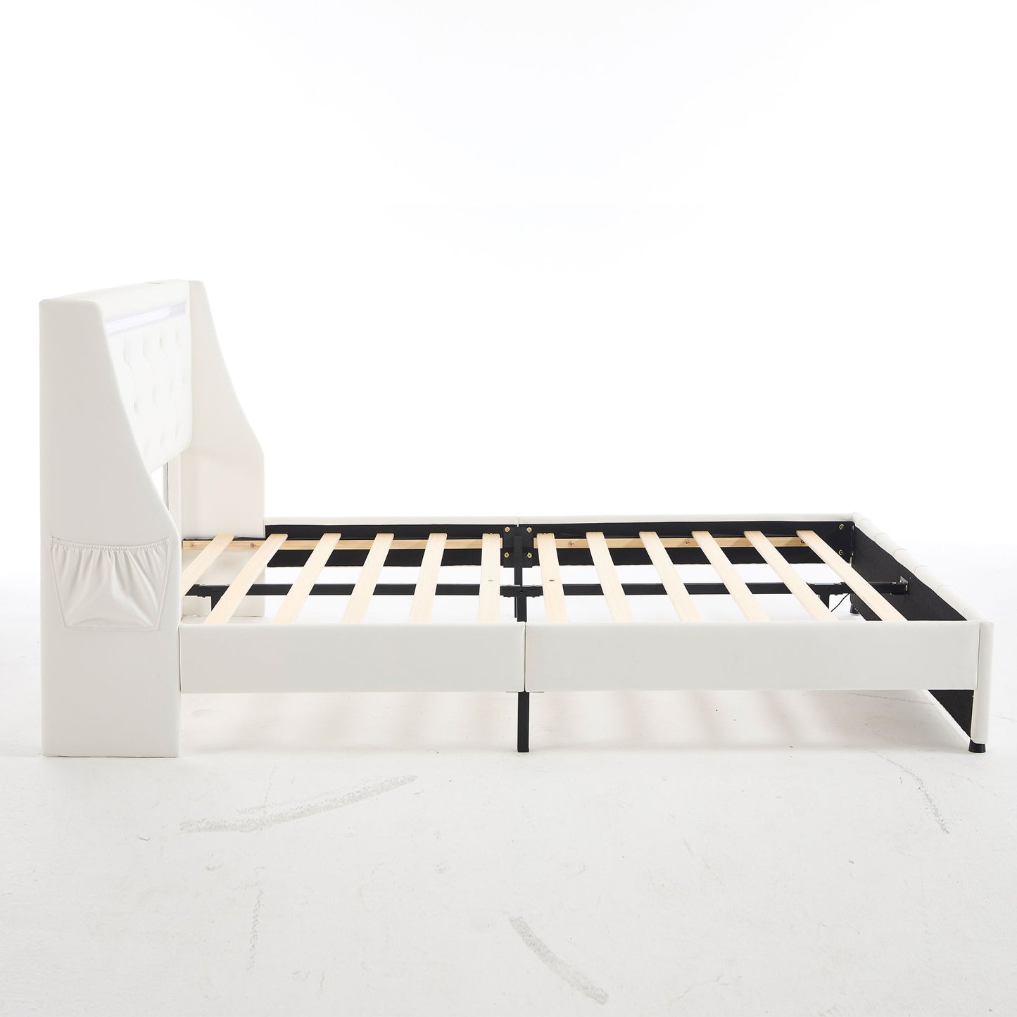 Wingback Upholstered Bed Frame With LED Lights, Charging Station - The Sleep Loft - Online Mattress Showroom NYC