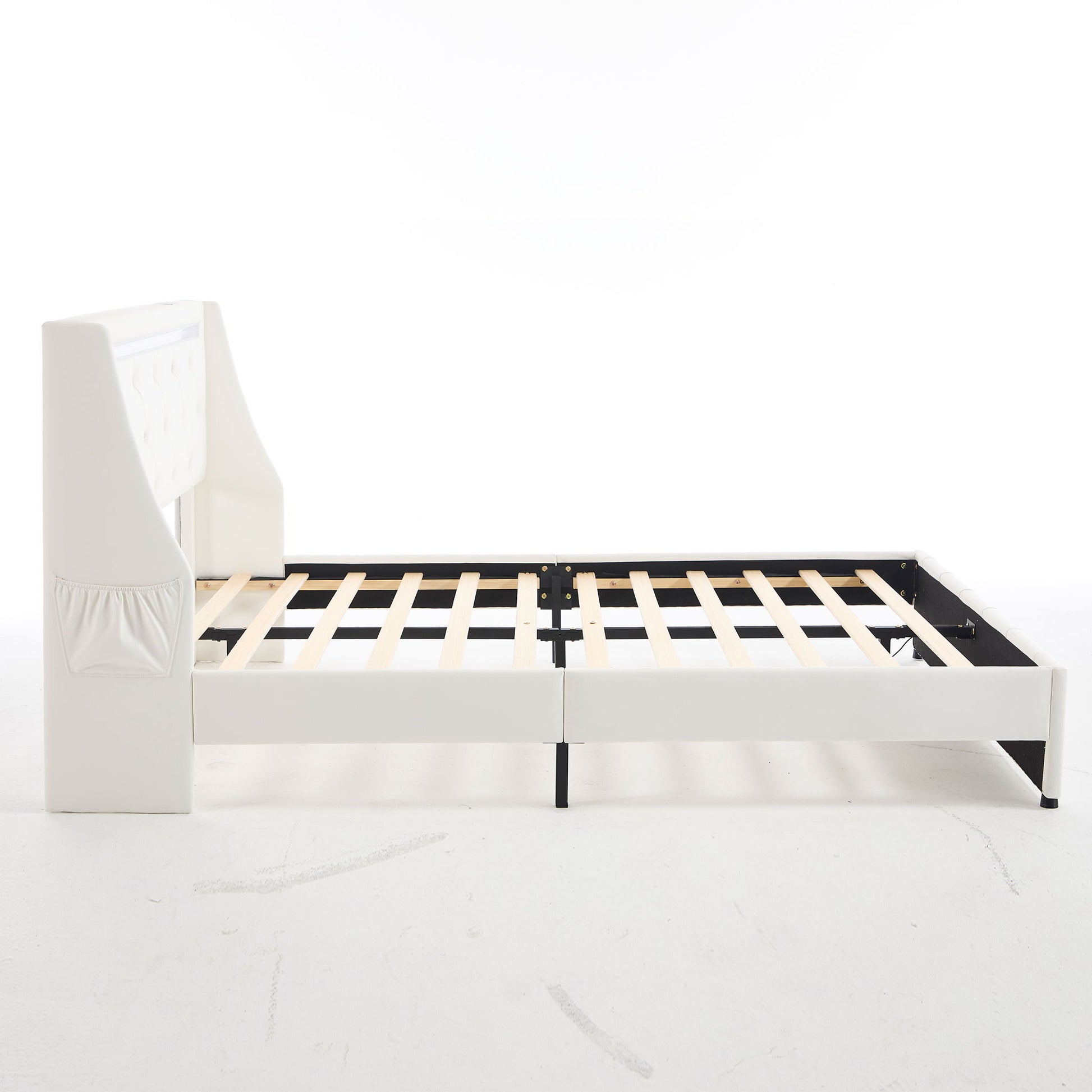 Wingback Upholstered Bed Frame With LED Lights, Charging Station - The Sleep Loft - Online Mattress Showroom NYC