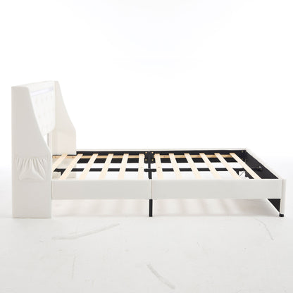 Wingback Upholstered Bed Frame With LED Lights, Charging Station - The Sleep Loft - Online Mattress Showroom NYC