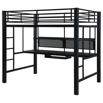 Ranier - Full Workstation Loft Bed, Full Length Desk, Safety Rails And Storage Shelves - Black - The Sleep Loft - Online Mattress Showroom NYC