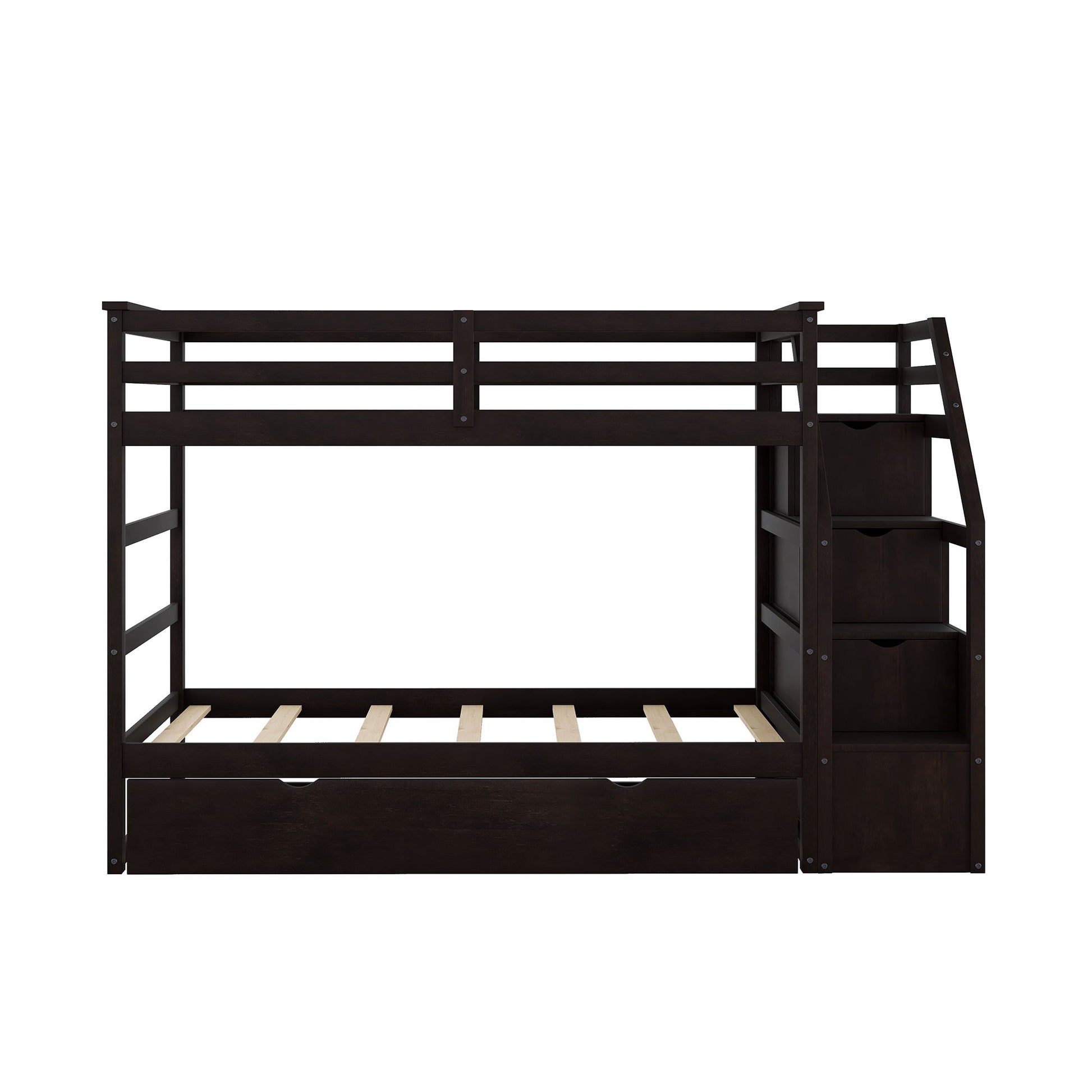 Twin Over Twin Bunk Bed With Twin Size Trundle And 3 Storage Stairs - Espresso - The Sleep Loft - Online Mattress Showroom NYC