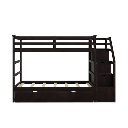 Twin Over Twin Bunk Bed With Twin Size Trundle And 3 Storage Stairs - Espresso - The Sleep Loft - Online Mattress Showroom NYC