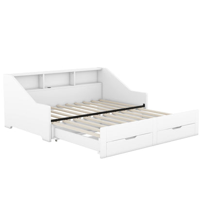 Daybed Frame With Storage Bookcases, 2 Drawers, Charging Station - The Sleep Loft - Online Mattress Showroom NYC