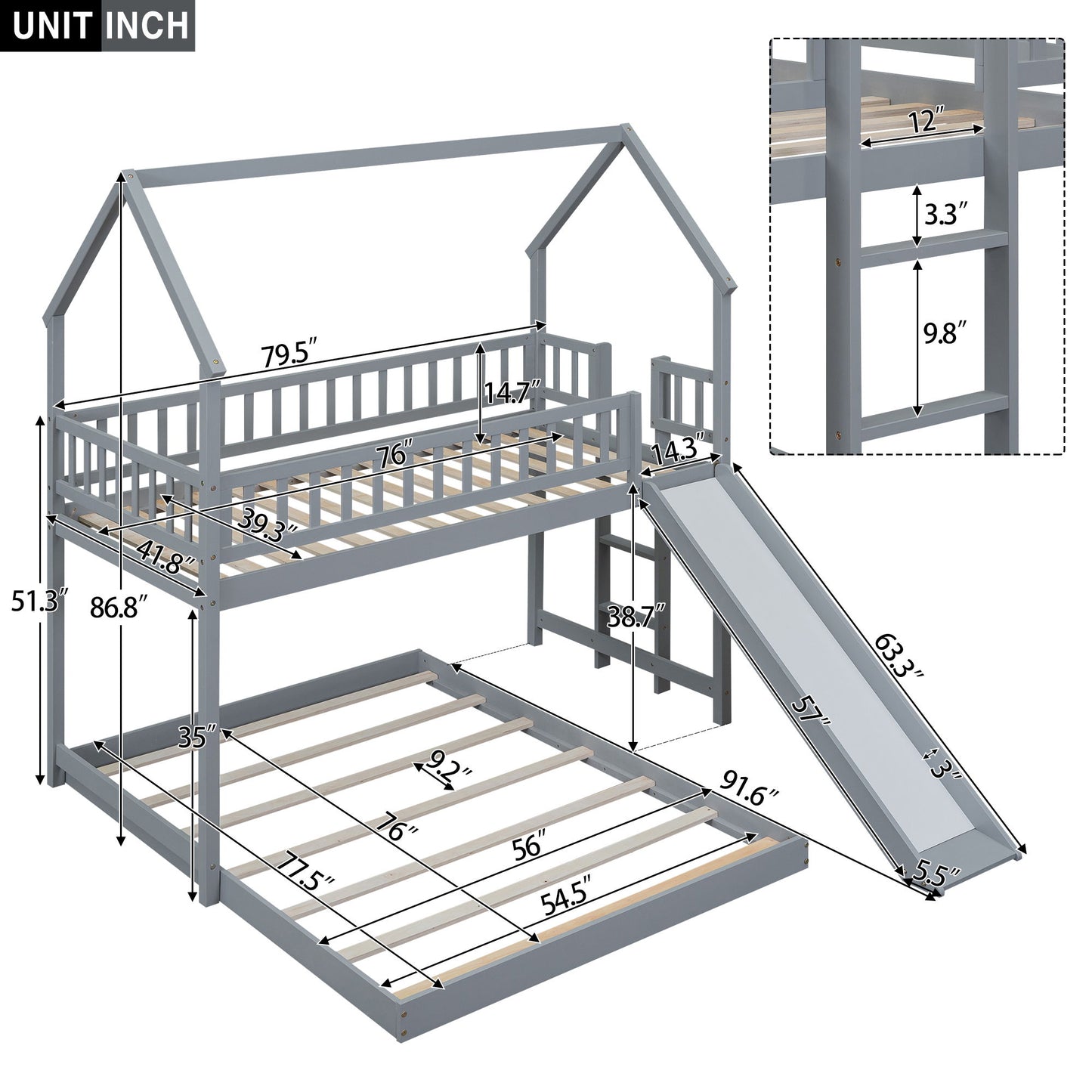 House Bunk Bed With Slide And Built In Ladder - The Sleep Loft - Online Mattress Showroom NYC