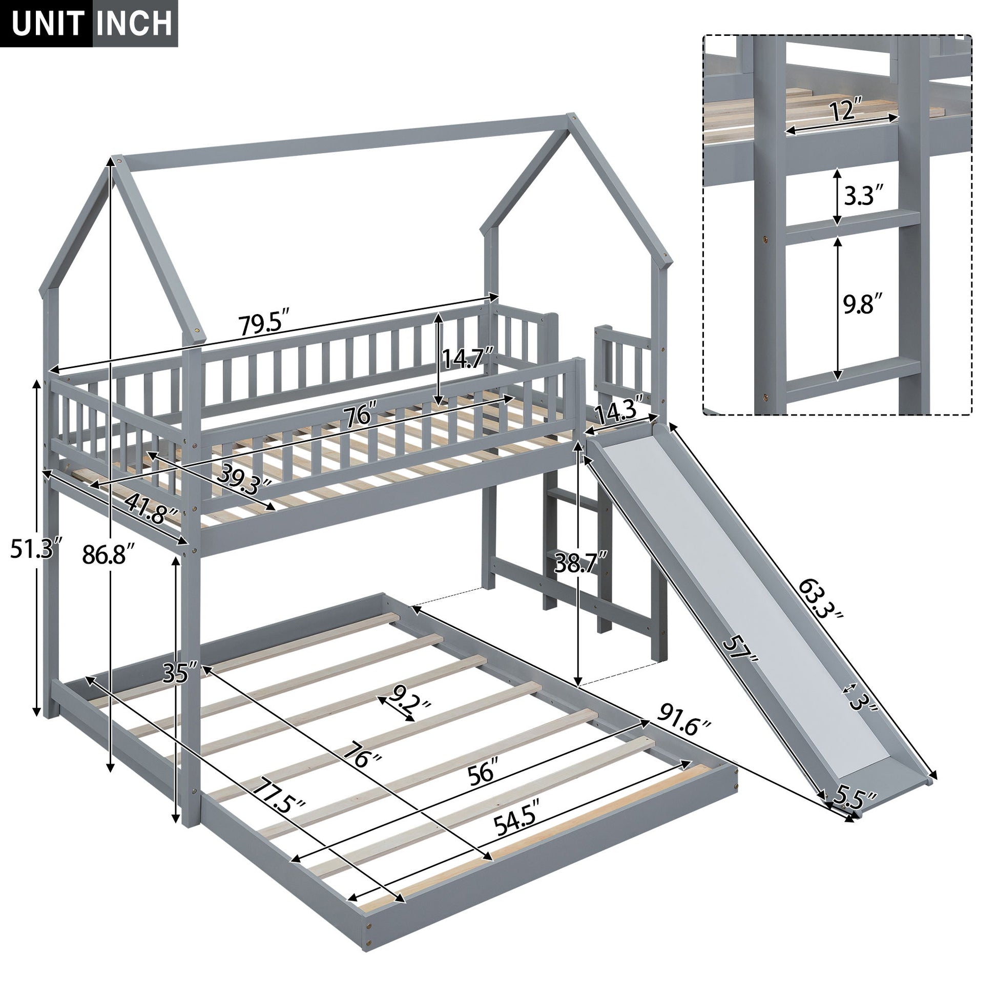 House Bunk Bed With Slide And Built In Ladder - The Sleep Loft - Online Mattress Showroom NYC