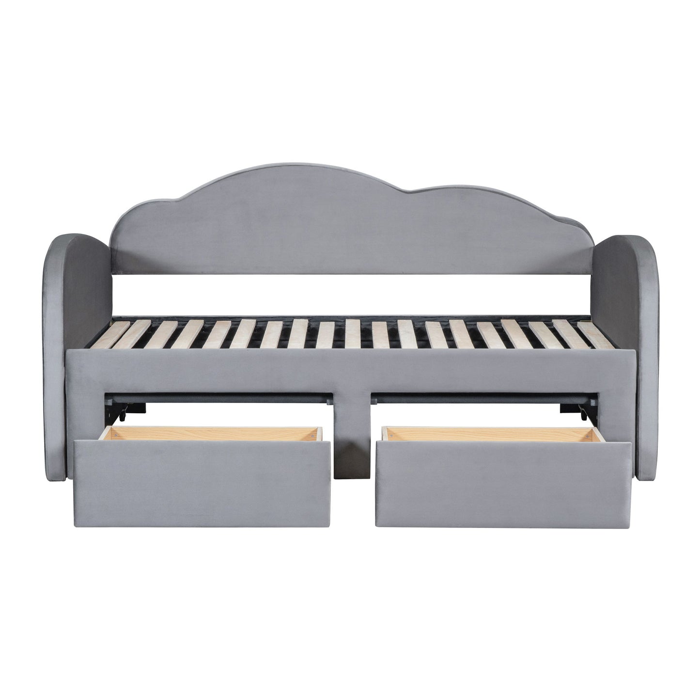 Upholstered Daybed With Cloud-Shaped Backrest, Trundle & 2 Drawers And USB Ports - The Sleep Loft - Online Mattress Showroom NYC