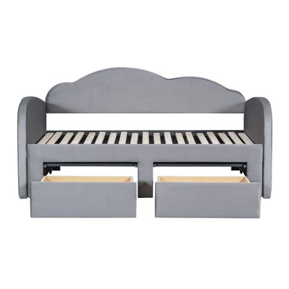 Upholstered Daybed With Cloud-Shaped Backrest, Trundle & 2 Drawers And USB Ports - The Sleep Loft - Online Mattress Showroom NYC