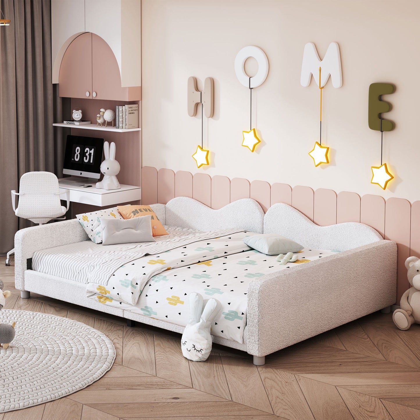 Upholstered Daybed, Sherpa Fabric Sofabed With Cloud-Shaped Backrest - The Sleep Loft - Online Mattress Showroom NYC