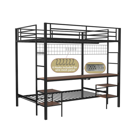 Ethan - Bunk Bed With Desk, Charging Station, Storage Shelves - The Sleep Loft - Online Mattress Showroom NYC