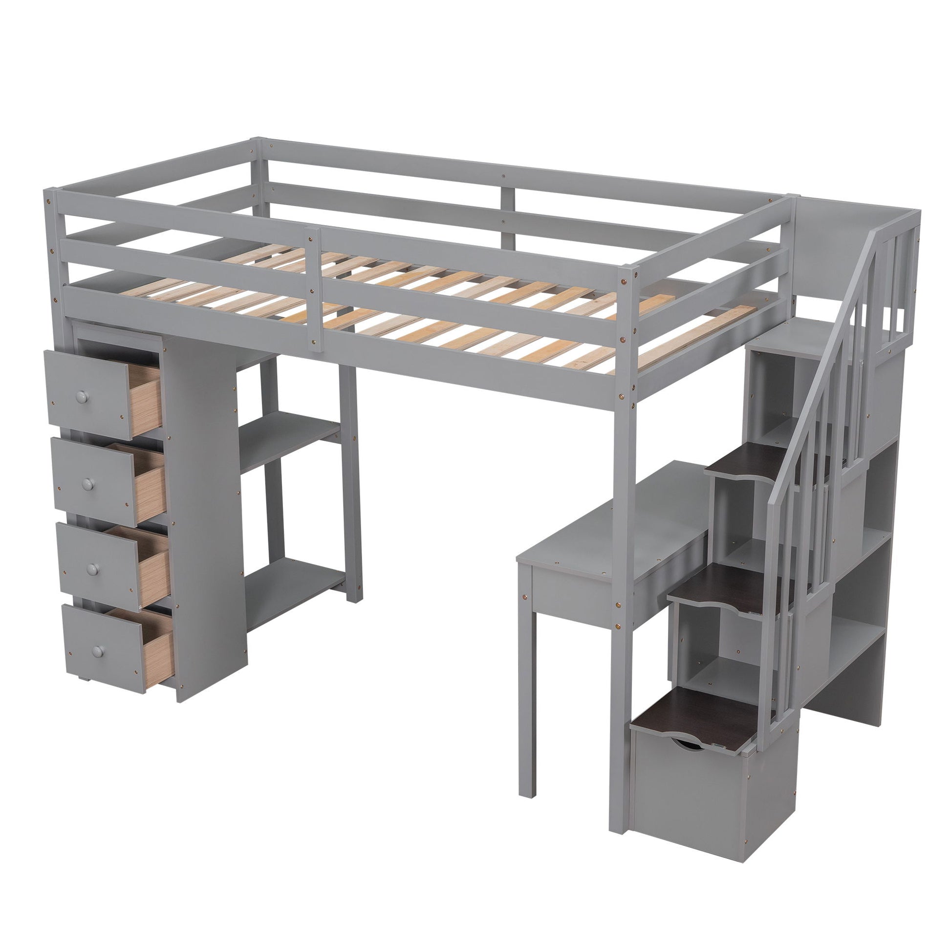 Loft Bed With Storage Drawers, Desk And Stairs With Shelves - The Sleep Loft - Online Mattress Showroom NYC