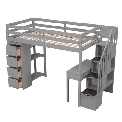 Loft Bed With Storage Drawers, Desk And Stairs With Shelves - The Sleep Loft - Online Mattress Showroom NYC