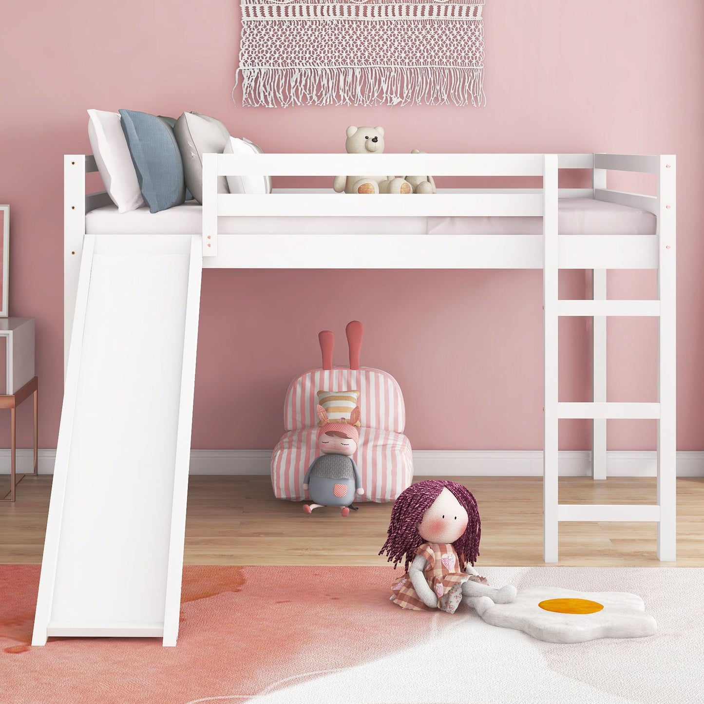 Full Loft Bed With Slide, Multifunctional Design - White - The Sleep Loft - Online Mattress Showroom NYC