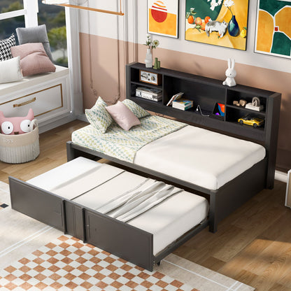 Industrial Metal Daybed With Trundle, Storage Shelves, USB Ports - The Sleep Loft - Online Mattress Showroom NYC