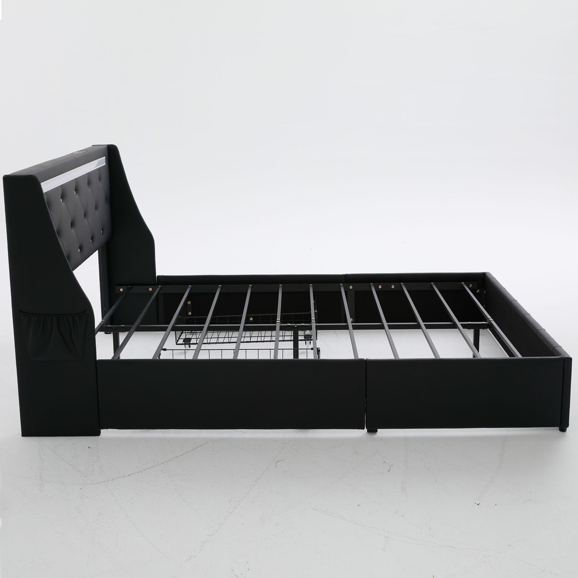 Wingback Upholstered Bed Frame With LED Lights, Charging Station - The Sleep Loft - Online Mattress Showroom NYC