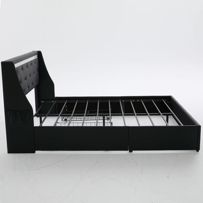 Wingback Upholstered Bed Frame With LED Lights, Charging Station - The Sleep Loft - Online Mattress Showroom NYC