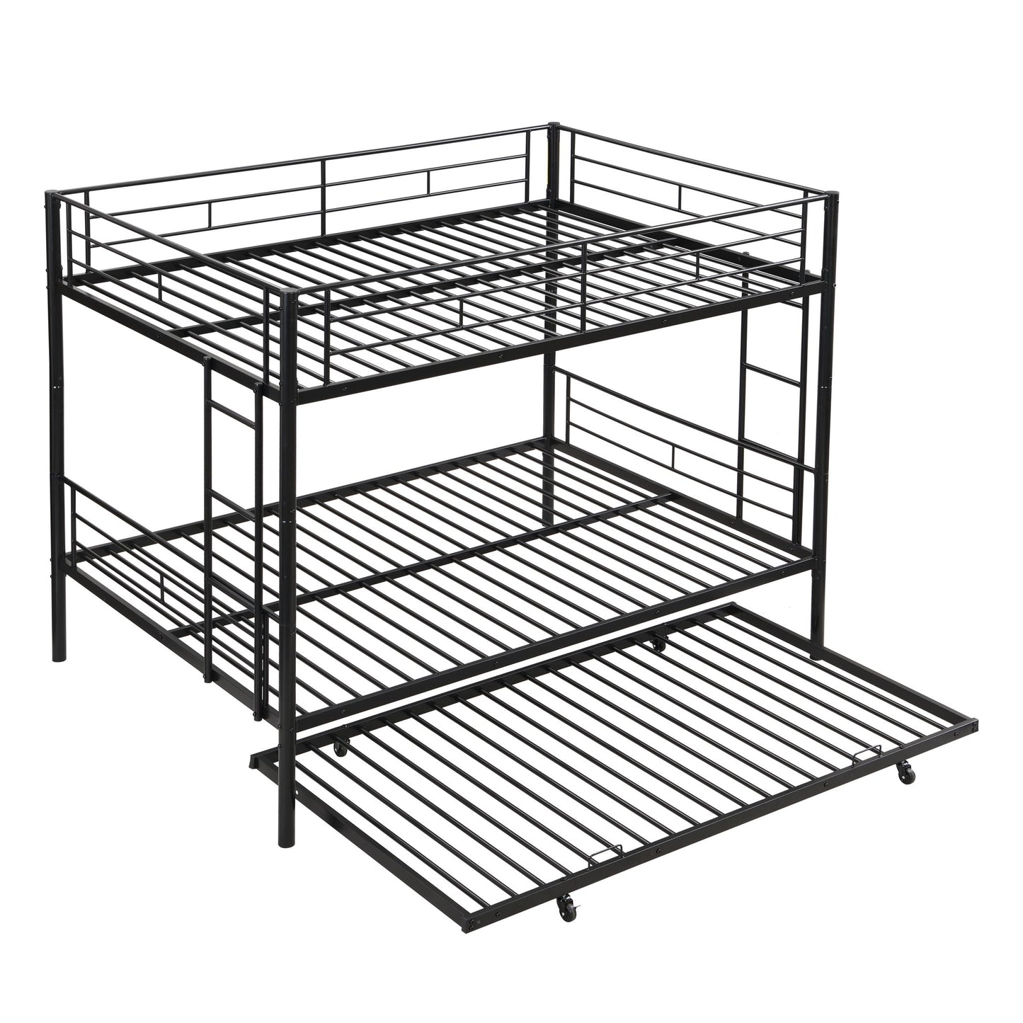 Full Over Full Modern Metal Bunk Bed With Trundle - Black - The Sleep Loft - Online Mattress Showroom NYC
