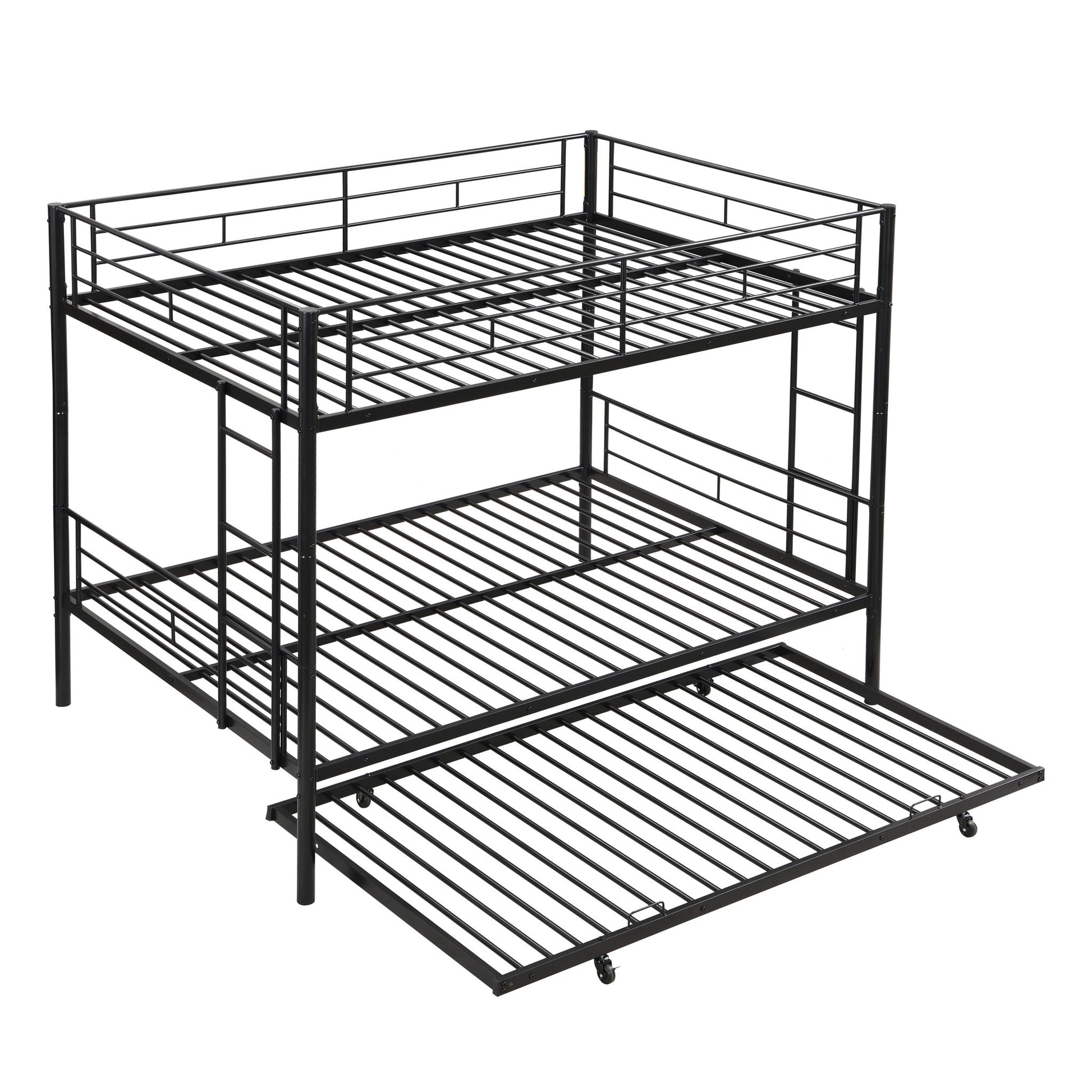 Full Over Full Modern Metal Bunk Bed With Trundle - Black - The Sleep Loft - Online Mattress Showroom NYC