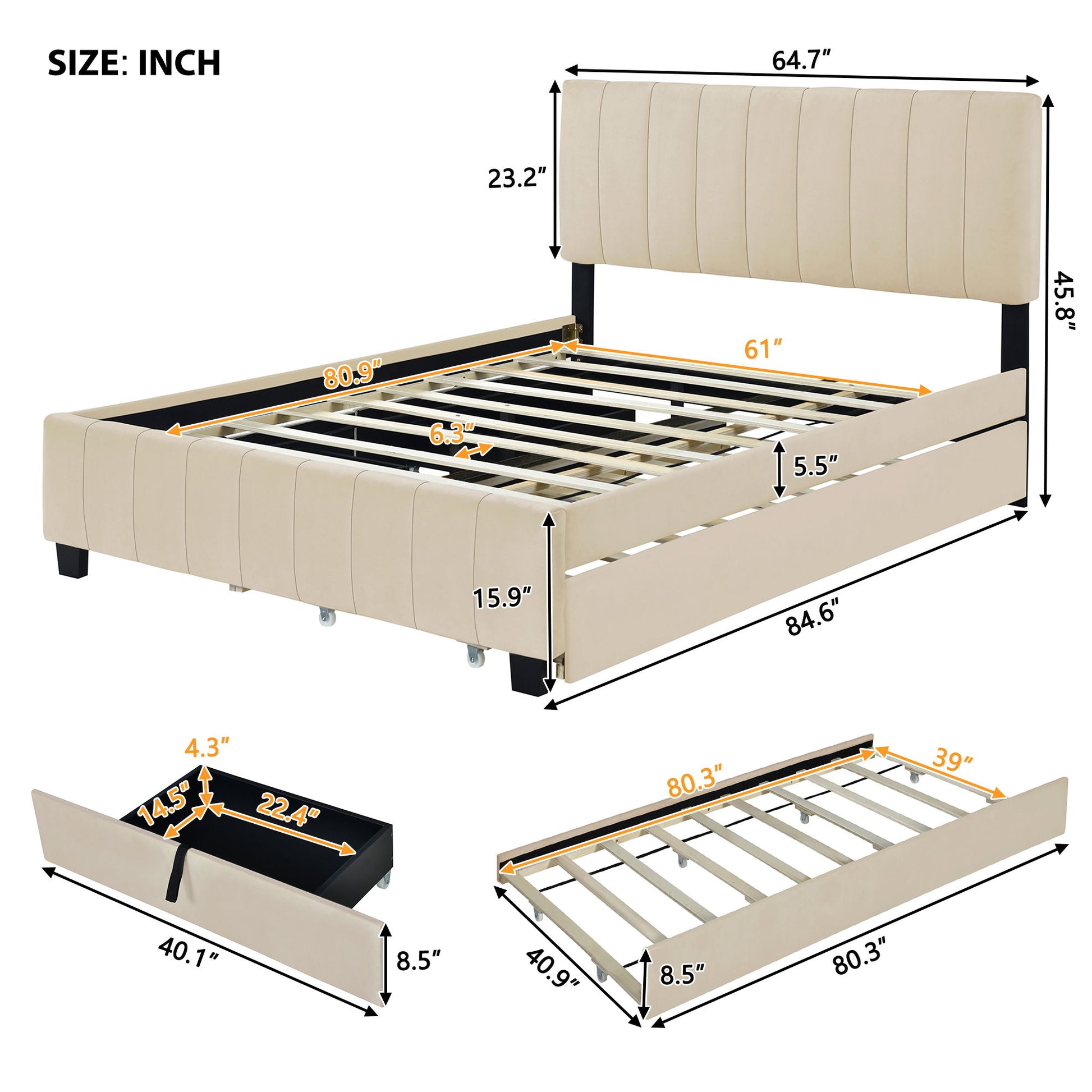 Platform UpholsteredBed With 2 Drawers And Twin Long Trundle - The Sleep Loft - Online Mattress Showroom NYC