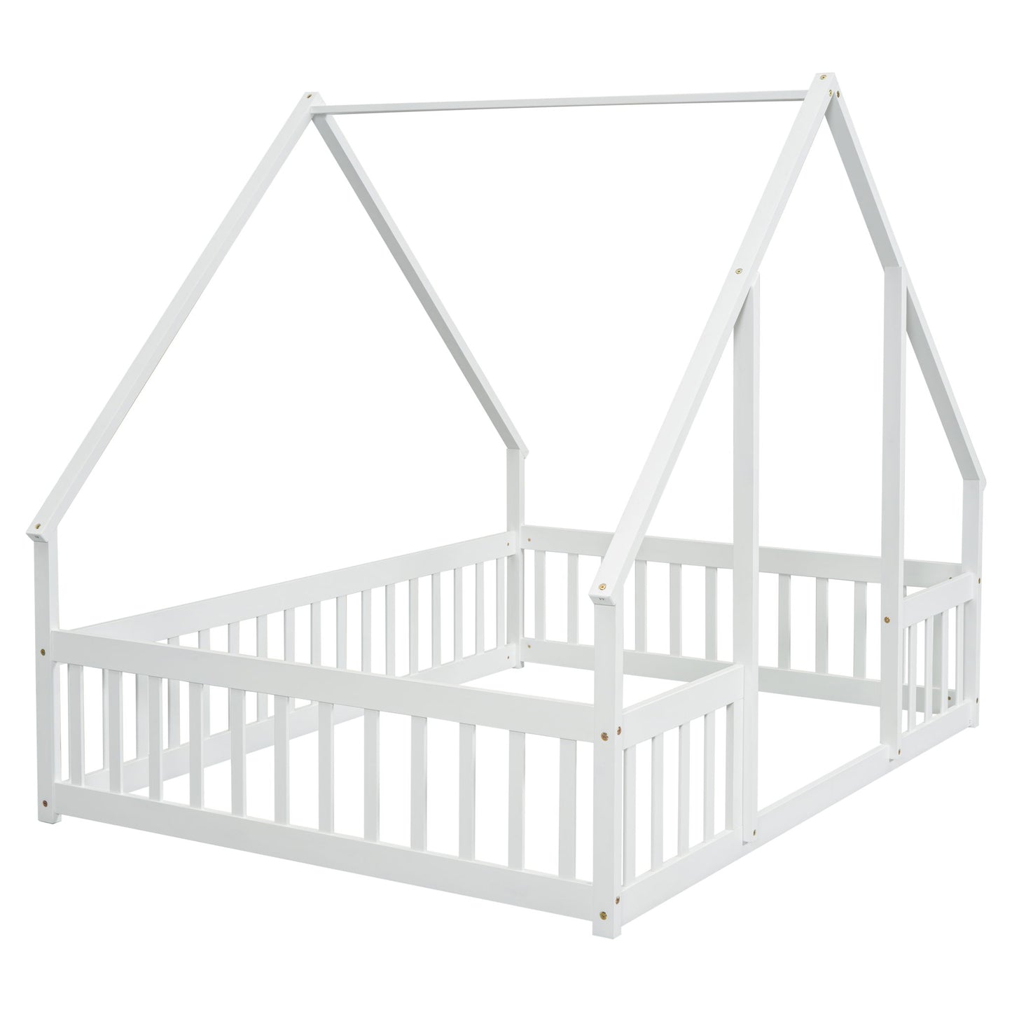 Wood House-Shaped Floor Bed With Fence, Guardrails - The Sleep Loft - Online Mattress Showroom NYC
