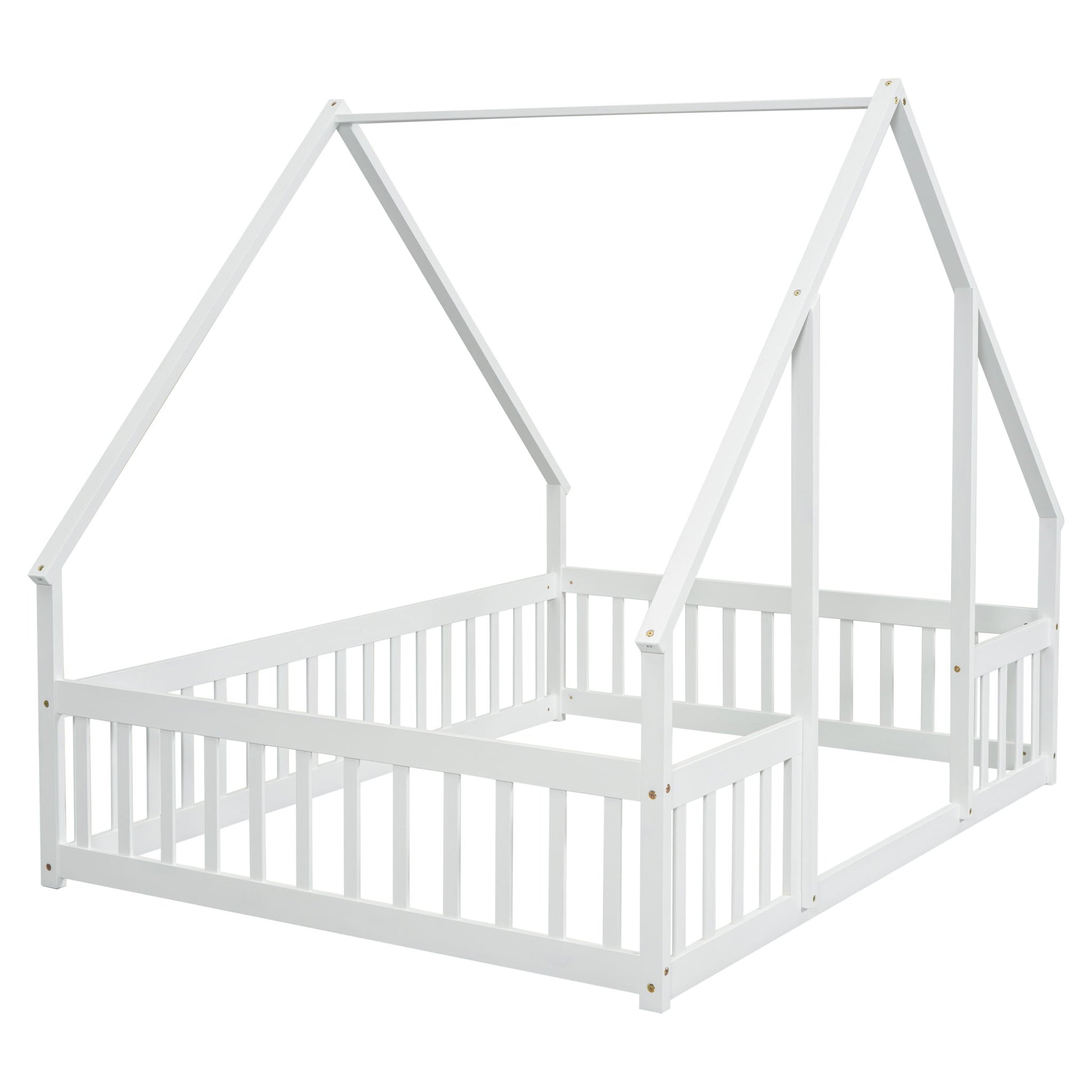 Wood House-Shaped Floor Bed With Fence, Guardrails - The Sleep Loft - Online Mattress Showroom NYC