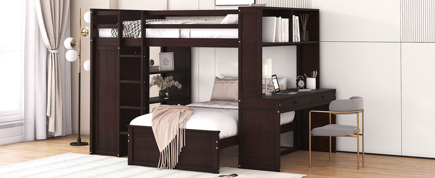 Loft Bed With A Twin Size Standalone Bed, Shelves, Desk, And Wardrobe - The Sleep Loft - Online Mattress Showroom NYC