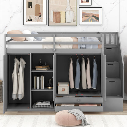 Loft Bed With 3 Shelves, 2 Wardrobes, 2 Drawers, Ladder Storage - The Sleep Loft - Online Mattress Showroom NYC