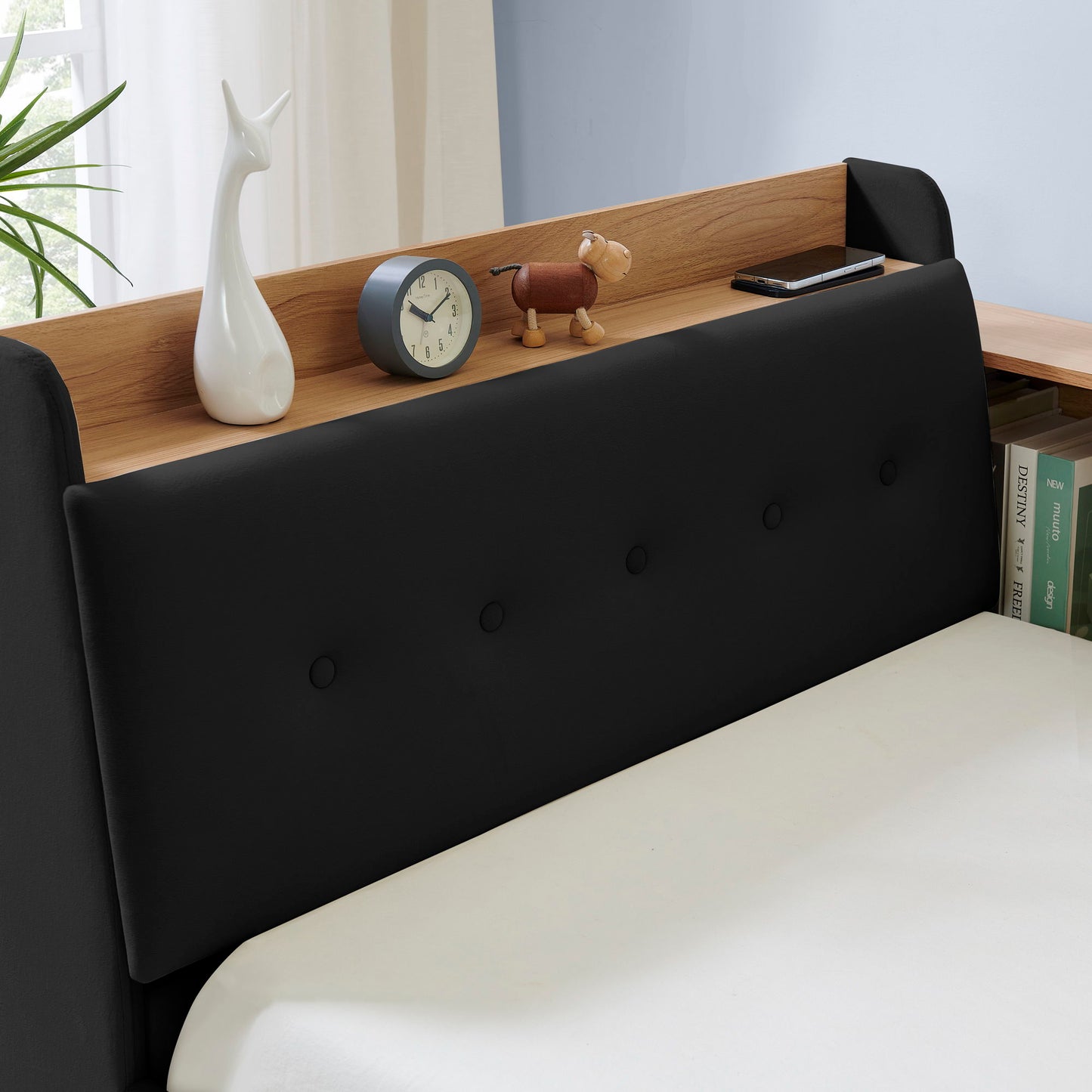 Upholstered Daybed With Storage Headboard, Wireless Charging, LED Lights - The Sleep Loft - Online Mattress Showroom NYC