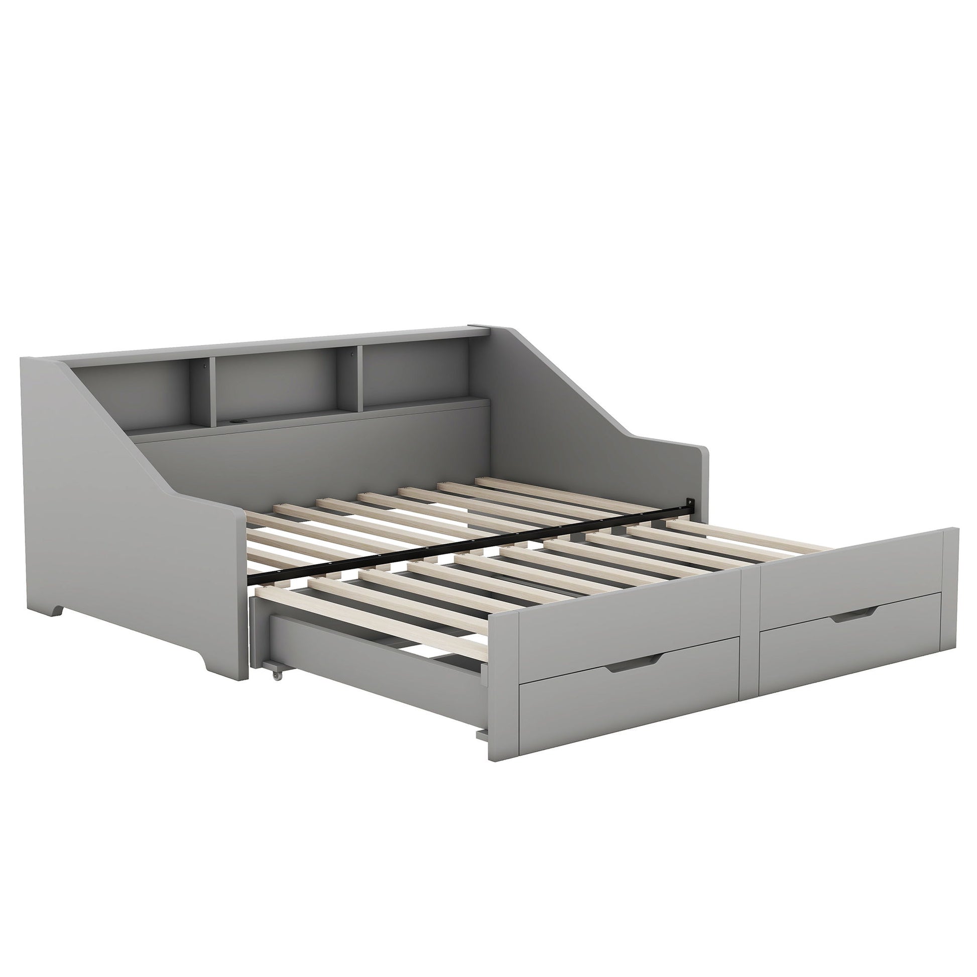 Daybed Frame With Storage Bookcases, 2 Drawers, Charging Station - The Sleep Loft - Online Mattress Showroom NYC