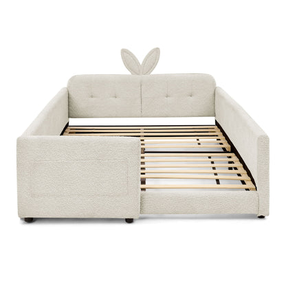 Cute Rabbit Ear Upholstered Platform Bed Frame With Safety Rail - The Sleep Loft - Online Mattress Showroom NYC