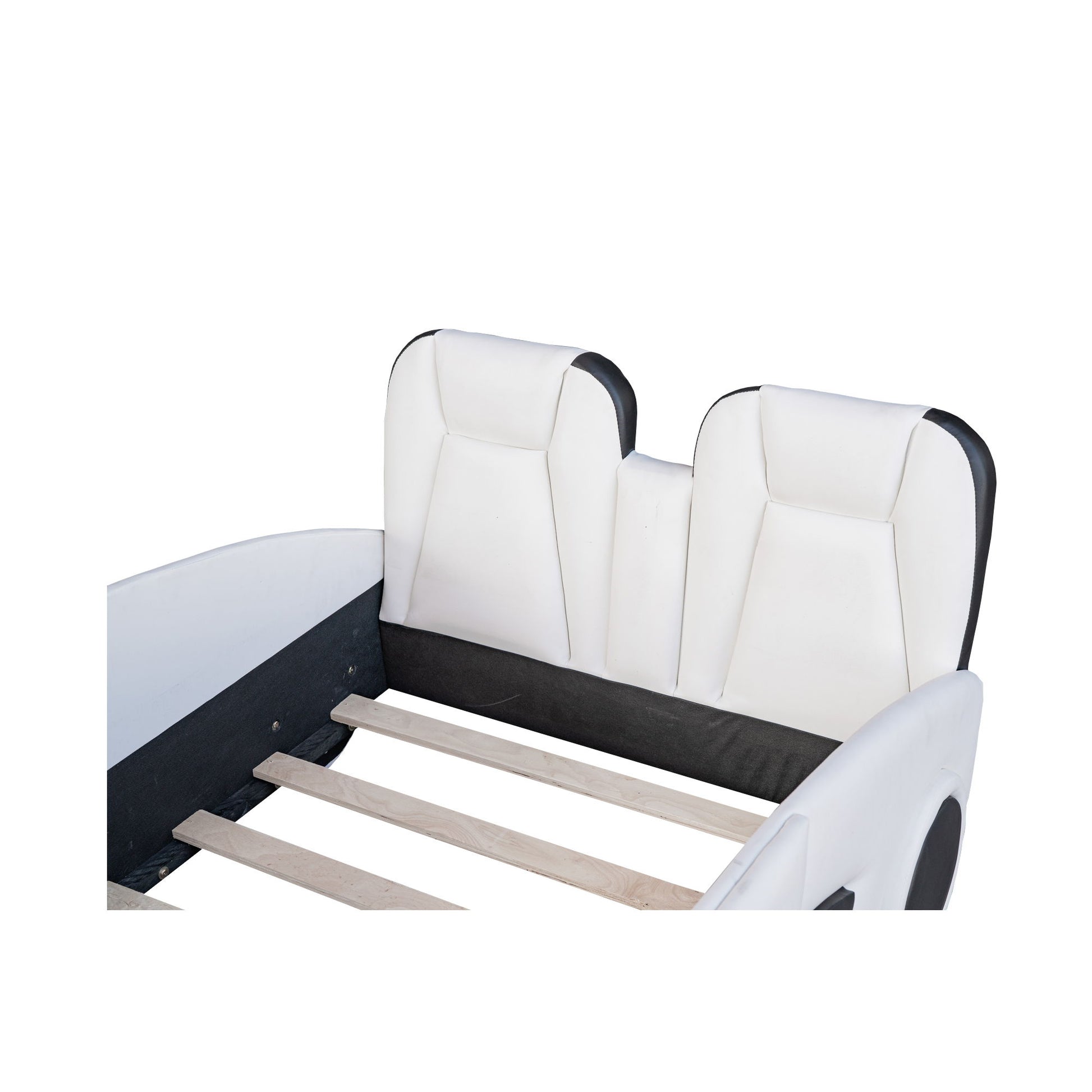 Race Car Shaped Twin Platform Bed With Wheels, Pine Wood Construction - The Sleep Loft - Online Mattress Showroom NYC