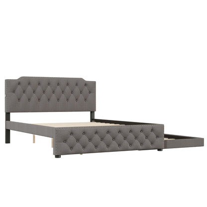 Upholstered Platform Bed With Trundle And 2 Sets Of USB Ports On Each Side, Linen Fabric - The Sleep Loft - Online Mattress Showroom NYC