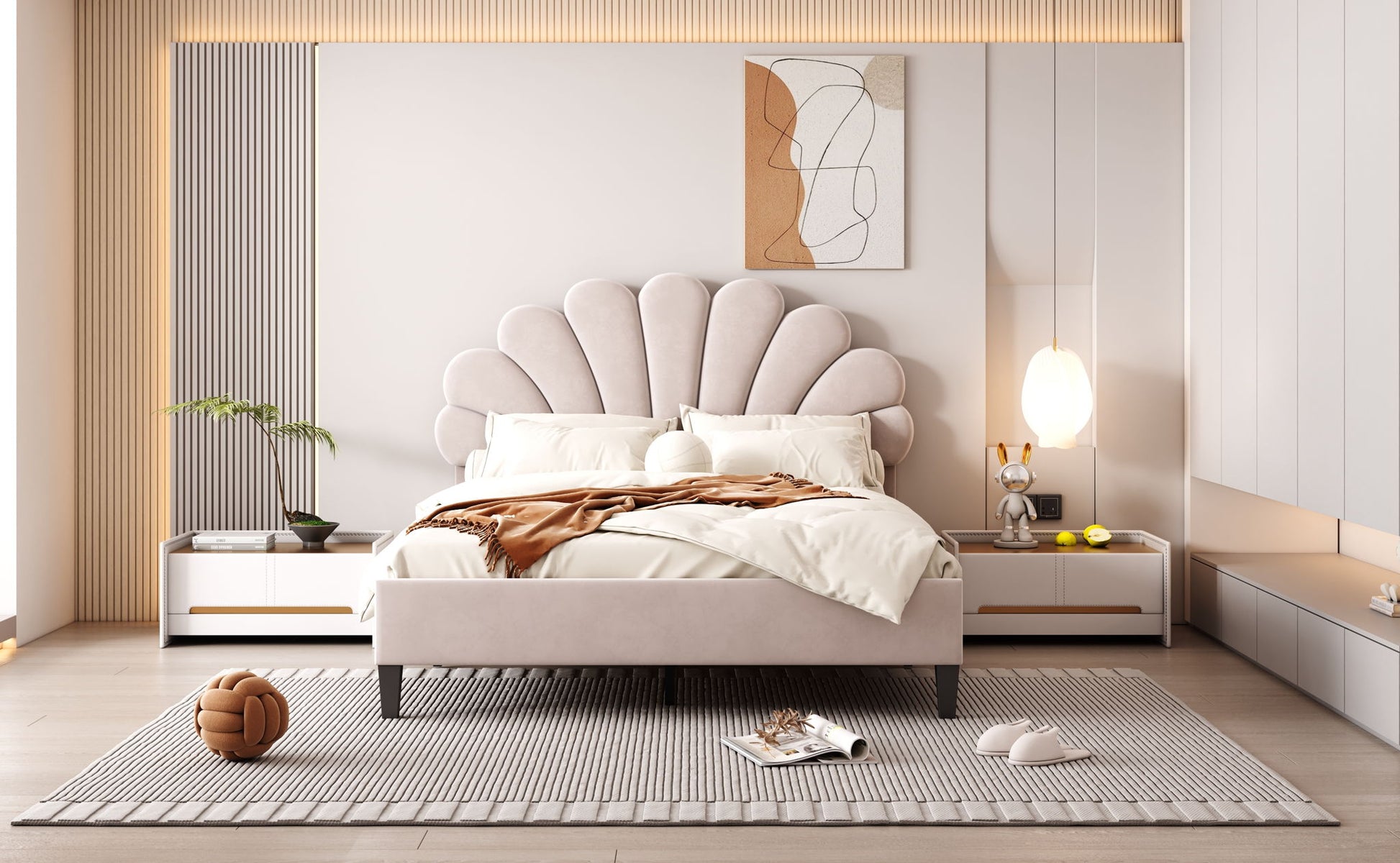 Upholstered Platform Bed With Flower Pattern Headboard - The Sleep Loft - Online Mattress Showroom NYC
