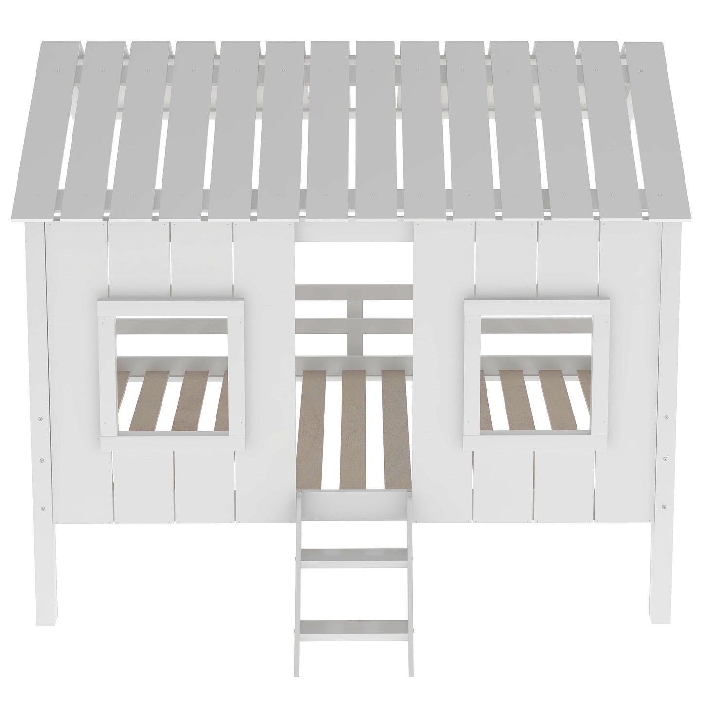 Twin Size Low Loft House Bed With Roof And 2 Front Windows - White - The Sleep Loft - Online Mattress Showroom NYC