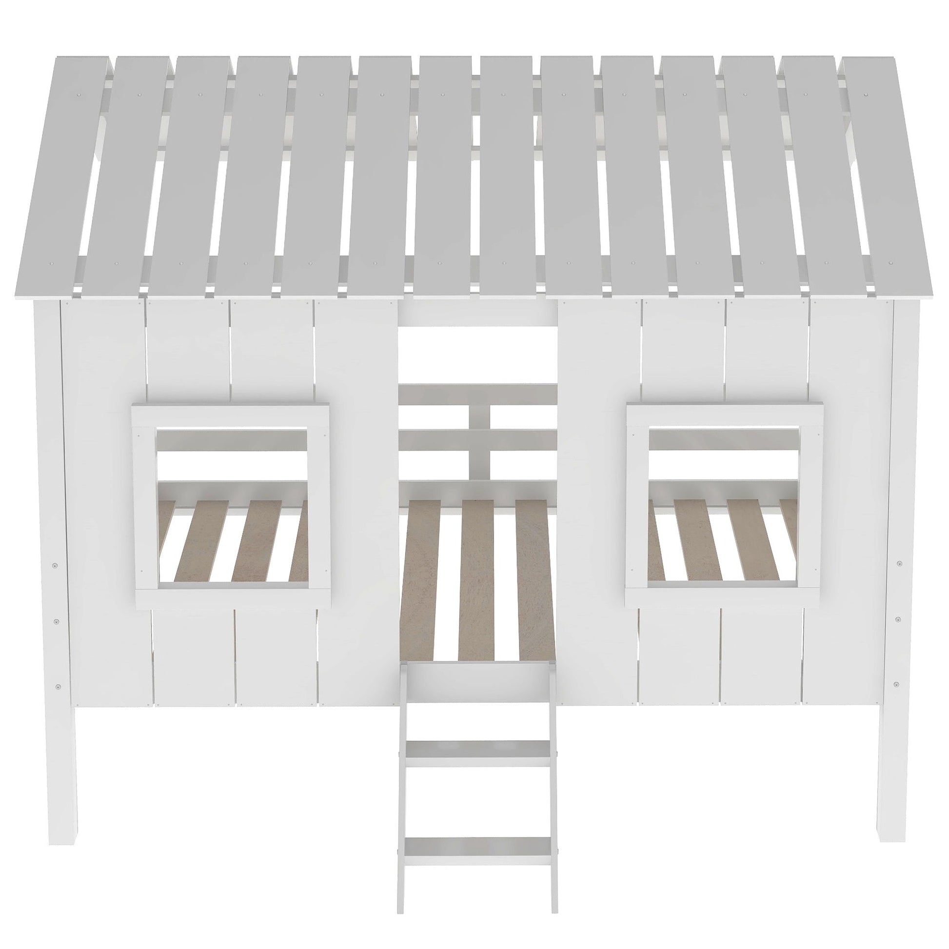Twin Size Low Loft House Bed With Roof And 2 Front Windows - White - The Sleep Loft - Online Mattress Showroom NYC