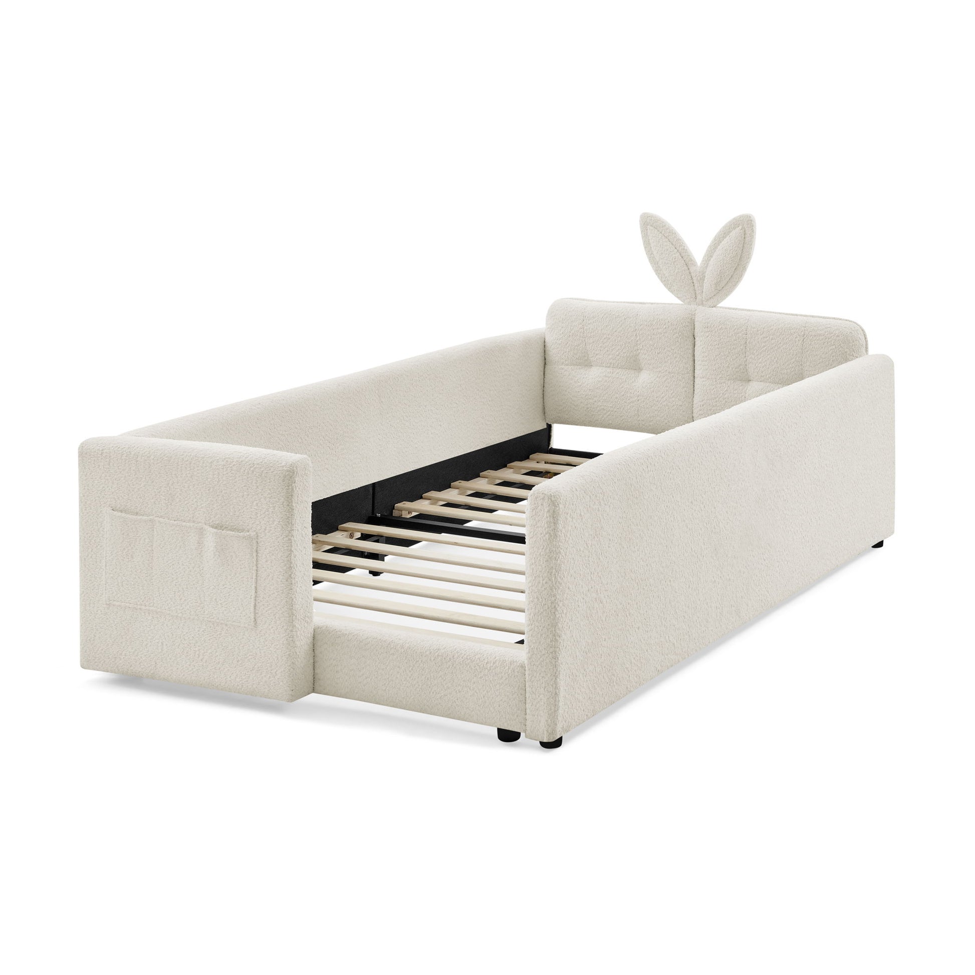 Cute Rabbit Ear Upholstered Platform Bed Frame With Safety Rail - The Sleep Loft - Online Mattress Showroom NYC