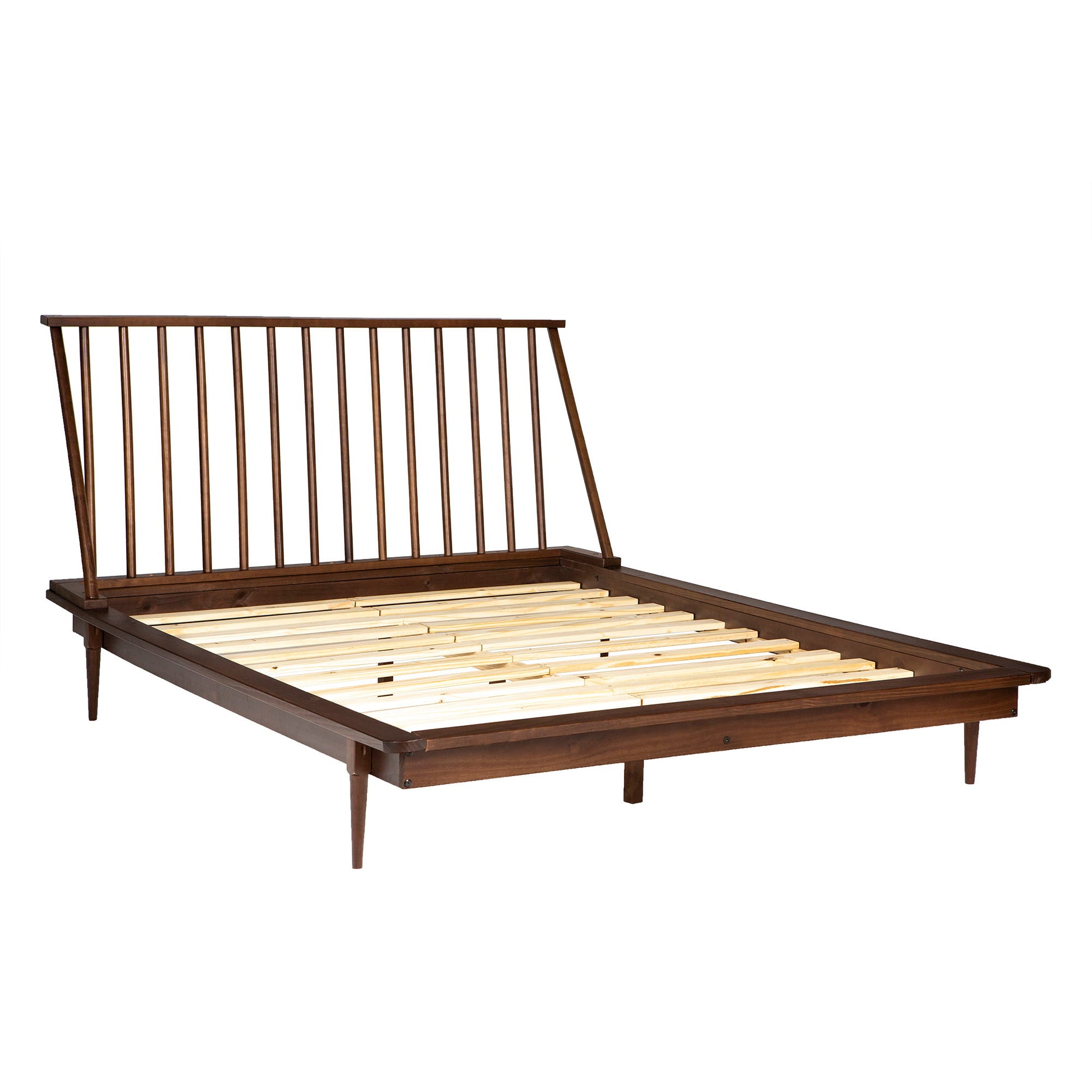 Mid-Century Modern Solid Wood Platform Bed Frame With Spindle Headboard - The Sleep Loft - Online Mattress Showroom NYC