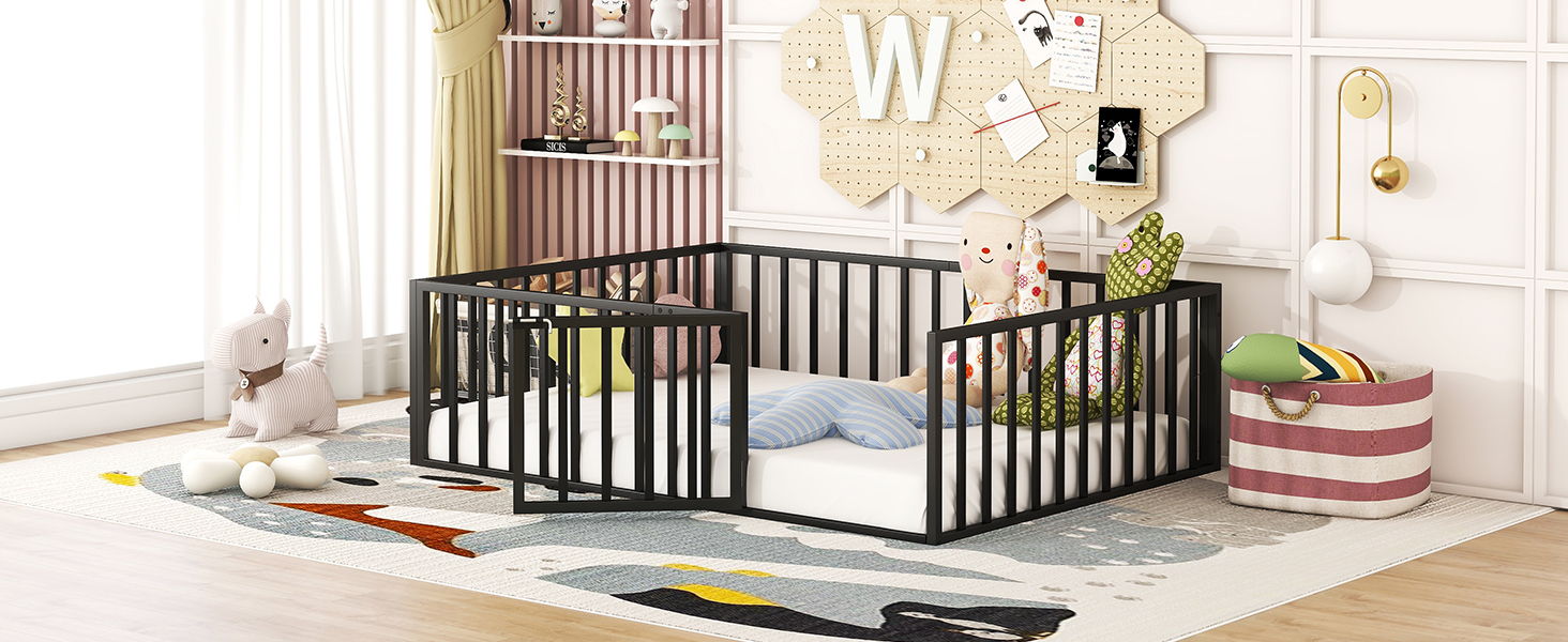 Metal Floor Bed Frame With Fence And Door - The Sleep Loft - Online Mattress Showroom NYC