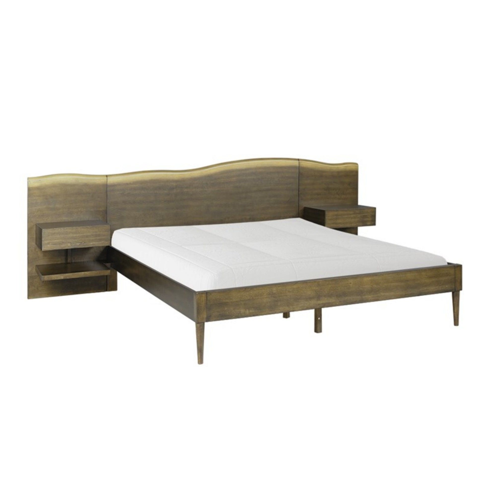 Queen Size Platform Bed Frame With Live Edge Headboard, Built In Nightstands - Dark Brown - The Sleep Loft - Online Mattress Showroom NYC